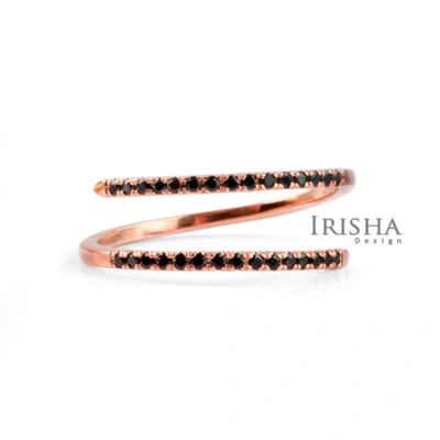 Pre-owned Irisha Designs 0.24ct. Real Black Diamond Open Wrap Ring In 14k Solid Gold Fine Jewelry In F-g