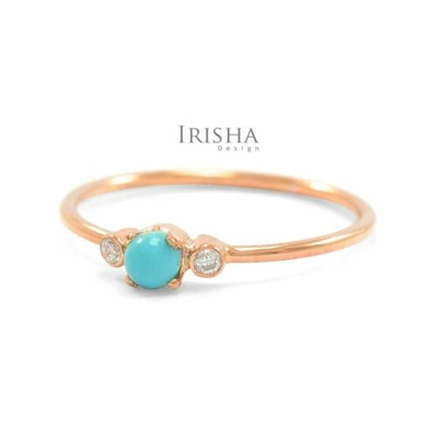 Pre-owned Irisha Designs 14k Gold Birthday Gift Genuine Earthmined Diamond And Turquoise Gemstone Ring In White