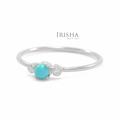 Pre-owned Irisha Designs 14k Gold Birthday Gift Genuine Earthmined Diamond And Turquoise Gemstone Ring In White