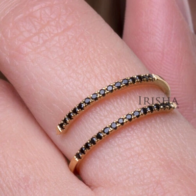 Pre-owned Irisha Designs 0.24ct. Real Black Diamond Open Wrap Ring In 14k Solid Gold Fine Jewelry In F-g