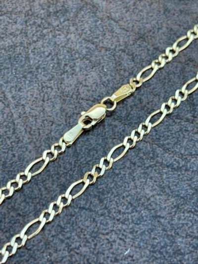 HARLEMBLING Pre-owned Solid 14k Gold Figaro Link Chain 3mm Necklace For Pendant Mens Ladies 16-24"