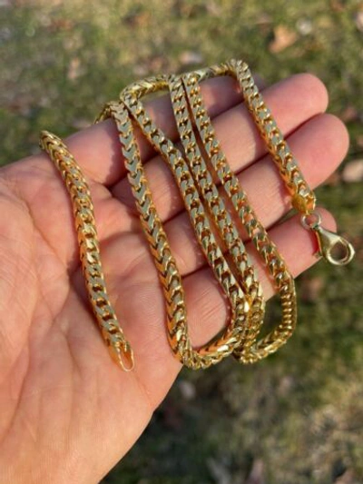 Pre-owned Silver 14k Gold Plated Solid 925 Sterling  Franco Chain 5mm Mens Necklace 18-30" In Yellow Gold