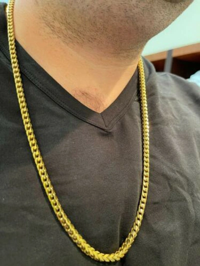 Pre-owned Silver 14k Gold Plated Solid 925 Sterling  Franco Chain 5mm Mens Necklace 18-30" In Yellow Gold