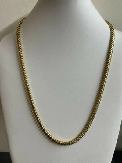 Pre-owned Silver 14k Gold Plated Solid 925 Sterling  Franco Chain 5mm Mens Necklace 18-30" In Yellow Gold