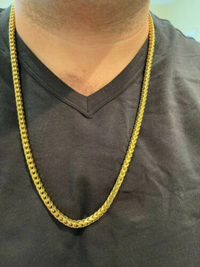 Pre-owned Silver 14k Gold Plated Solid 925 Sterling  Franco Chain 5mm Mens Necklace 18-30" In Yellow Gold