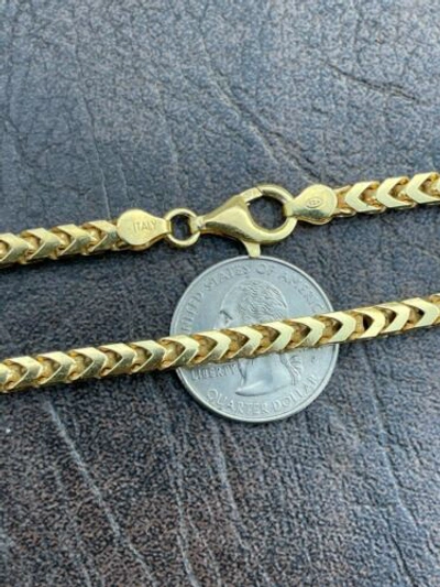 Pre-owned Silver 14k Gold Plated Solid 925 Sterling  Franco Chain 5mm Mens Necklace 18-30" In Yellow Gold