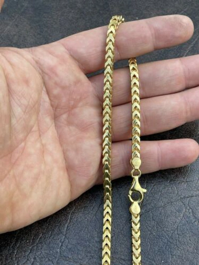 Pre-owned Silver 14k Gold Plated Solid 925 Sterling  Franco Chain 5mm Mens Necklace 18-30" In Yellow Gold