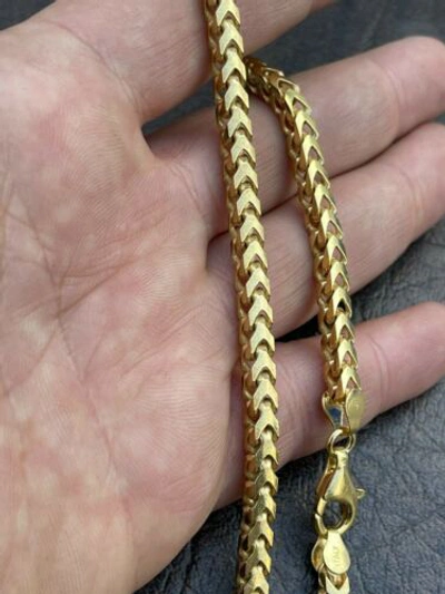 Pre-owned Silver 14k Gold Plated Solid 925 Sterling  Franco Chain 5mm Mens Necklace 18-30" In Yellow Gold