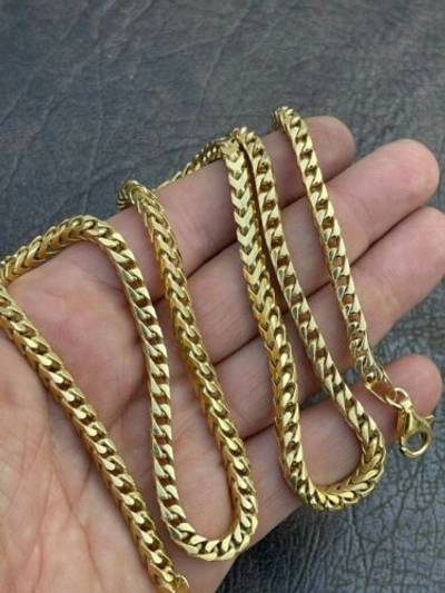 Pre-owned Silver 14k Gold Plated Solid 925 Sterling  Franco Chain 5mm Mens Necklace 18-30" In Yellow Gold