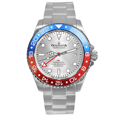 Pre-owned Oceaneva " Oceaneva Men's Deep Marine Explorer Gmt 1250m Pro Diver Watch Blue And Red