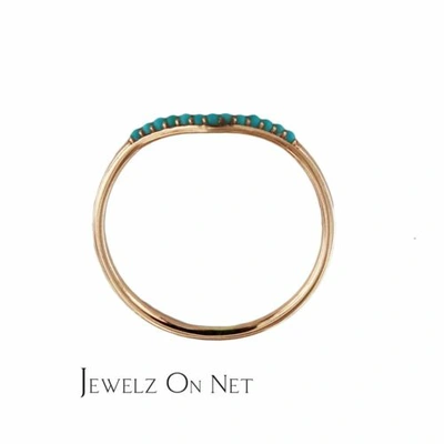 Pre-owned J.o.n 14k Gold 0.16 Ct. Genuine Turquoise Gemstone Chevron Design Ring Fine Jewelry