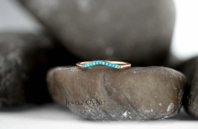 Pre-owned J.o.n 14k Gold 0.16 Ct. Genuine Turquoise Gemstone Chevron Design Ring Fine Jewelry