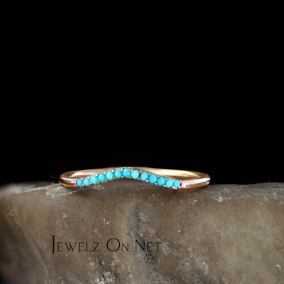 Pre-owned J.o.n 14k Gold 0.16 Ct. Genuine Turquoise Gemstone Chevron Design Ring Fine Jewelry