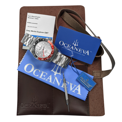 Pre-owned Oceaneva " Oceaneva Men's Deep Marine Explorer Gmt 1250m Pro Diver Watch Red And Black