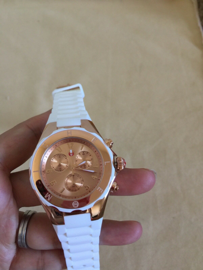 Pre-owned Michele (on Sale)  Jelly Bean White Watch Mww12f000030 Retail $400