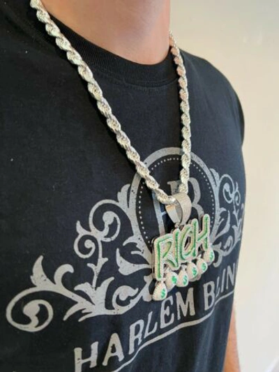 Pre-owned Silver Real 925  Gold Plated Glows In Dark Rich Money Bag $ Pendant Necklace Cz