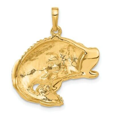 Pre-owned Skyjewelers Real 14kt Yellow Gold Bass Fish Jumping Pendant