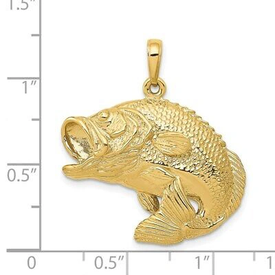 Pre-owned Skyjewelers Real 14kt Yellow Gold Bass Fish Jumping Pendant