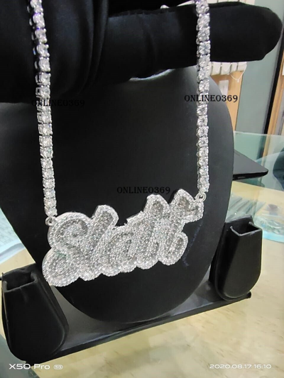 Pre-owned Online0369 Men's Round Moissanite Slatt Name Layered Pendant 4 Mm 20" Moissanite Necklace In White