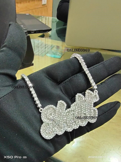 Pre-owned Online0369 Men's Round Moissanite Slatt Name Layered Pendant 4 Mm 20" Moissanite Necklace In White