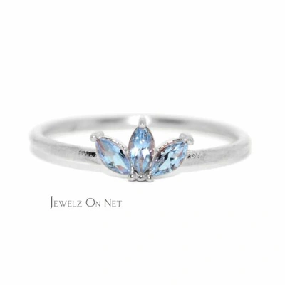 Pre-owned J.o.n 14k Gold 0.25 Ct. Genuine Three Marquise Aquamarine Gemstone Ring Fine Jewelry