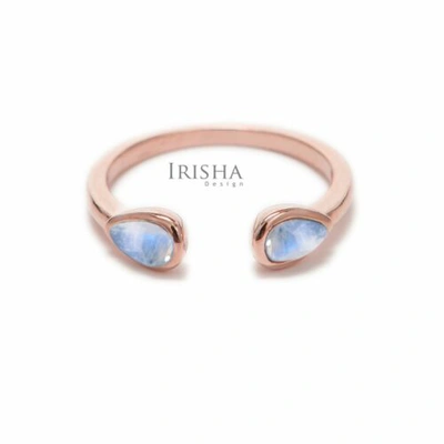 Pre-owned Irisha Designs Genuine Pear Shape Rainbow Moonstone Open Cuff Ring 14k Gold Fine Jewelry In Blue