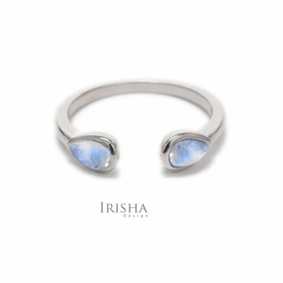 Pre-owned Irisha Designs Genuine Pear Shape Rainbow Moonstone Open Cuff Ring 14k Gold Fine Jewelry In Blue