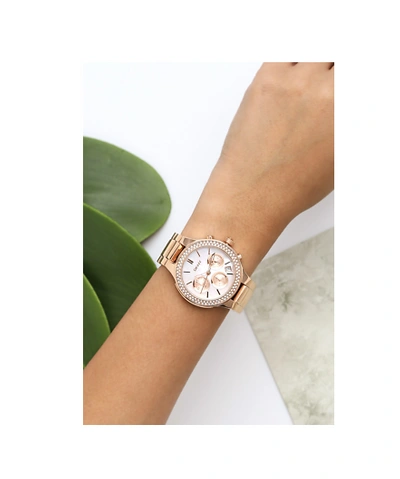 Pre-owned Dkny Ny8080 Women Chrono Round Watch Rose Gold Steel Bracelet Mop Dial Crystals