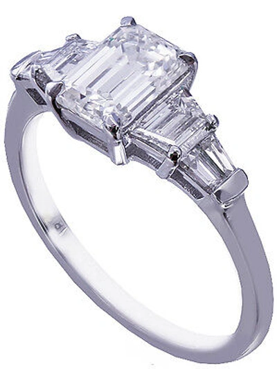 Pre-owned Knr 14k White Gold Emerald Cut Diamond Engagement Ring Bridal Wedding 1.60ctw Prong In H