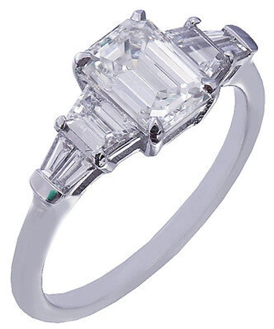 Pre-owned Knr 14k White Gold Emerald Cut Diamond Engagement Ring Bridal Wedding 1.60ctw Prong In H