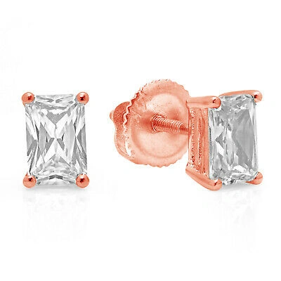 Pre-owned Pucci 2.0ct Emerald Cut Synthetic Moissanite Stud Earrings 14k Rose Gold Screw Back In D