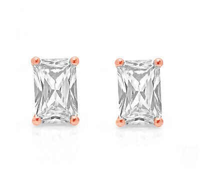 Pre-owned Pucci 2.0ct Emerald Cut Synthetic Moissanite Stud Earrings 14k Rose Gold Screw Back In D