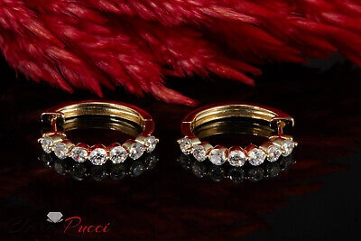 Pre-owned Pucci 0.8ct Round Cut Simulated Diamond -back 7-stone Hoop Earrings 14k Yellow Gold