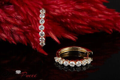 Pre-owned Pucci 0.8ct Round Cut Simulated Diamond -back 7-stone Hoop Earrings 14k Yellow Gold