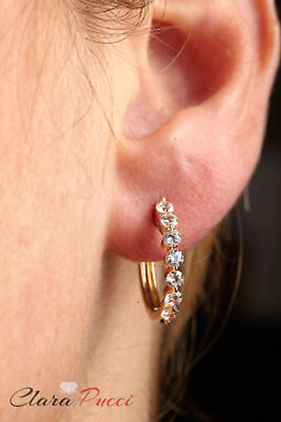 Pre-owned Pucci 0.8ct Round Cut Simulated Diamond -back 7-stone Hoop Earrings 14k Yellow Gold