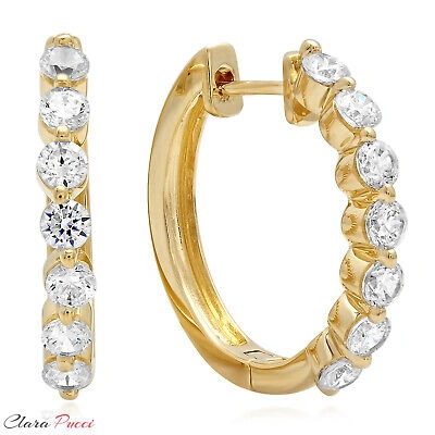 Pre-owned Pucci 0.8ct Round Cut Simulated Diamond -back 7-stone Hoop Earrings 14k Yellow Gold
