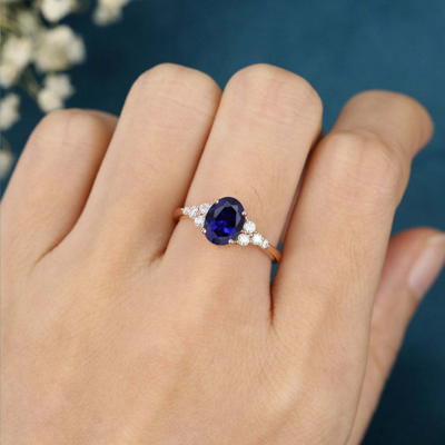 Pre-owned Loved Once 3ct Oval Cut Blue Sapphire Solitaire Engagement Bridal Ring 14k Rose Gold Finish In Simulated Blue