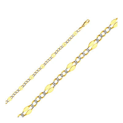 Pre-owned Wellingsale 14k Two Tone Gold Solid 4.8mm Stamp Figaro Pave Chain Necklace