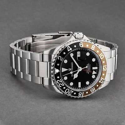Pre-owned Revue Thommen Men's 'diver' Black Dial Black And Beige Bezel Gmt 17572.2132