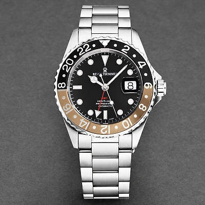Pre-owned Revue Thommen Men's 'diver' Black Dial Black And Beige Bezel Gmt 17572.2132
