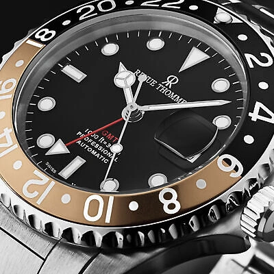 Pre-owned Revue Thommen Men's 'diver' Black Dial Black And Beige Bezel Gmt 17572.2132