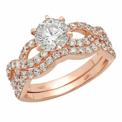 Pre-owned Pucci 1.6ct Round Cut Wedding Promise Engagement Bridal Ring Band Set 14k Rose Gold In White/colorless