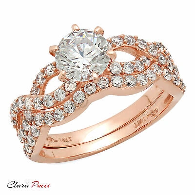 Pre-owned Pucci 1.6ct Round Cut Wedding Promise Engagement Bridal Ring Band Set 14k Rose Gold In White/colorless