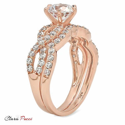 Pre-owned Pucci 1.6ct Round Cut Wedding Promise Engagement Bridal Ring Band Set 14k Rose Gold In White/colorless