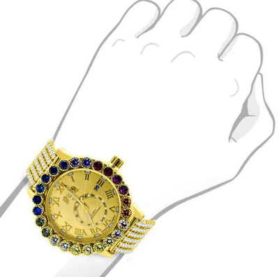 Pre-owned Ice House Rainbow Multi Tone Solitaire Roman Numeral Diamond Dial Men's Custom 55mm Watch
