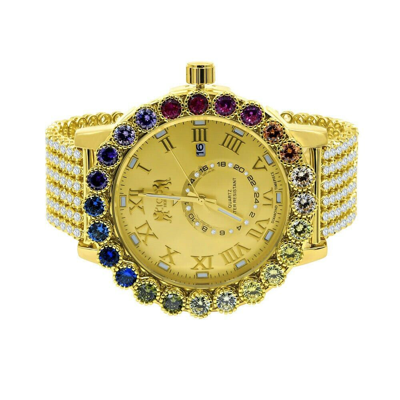 Pre-owned Ice House Rainbow Multi Tone Solitaire Roman Numeral Diamond Dial Men's Custom 55mm Watch