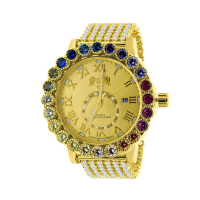 Pre-owned Ice House Rainbow Multi Tone Solitaire Roman Numeral Diamond Dial Men's Custom 55mm Watch