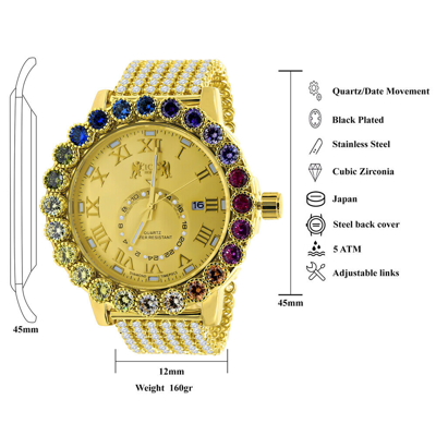 Pre-owned Ice House Rainbow Multi Tone Solitaire Roman Numeral Diamond Dial Men's Custom 55mm Watch