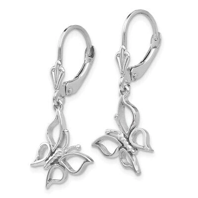 Pre-owned Skyjewelers Real 14kt White Gold Polished Butterfly Leverback Earrings