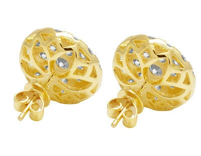 Pre-owned Jewelry Unlimited Unisex Real Diamond Round Pave Cluster Stud 10k Yellow Gold Earring 15mm 3 1/2ct